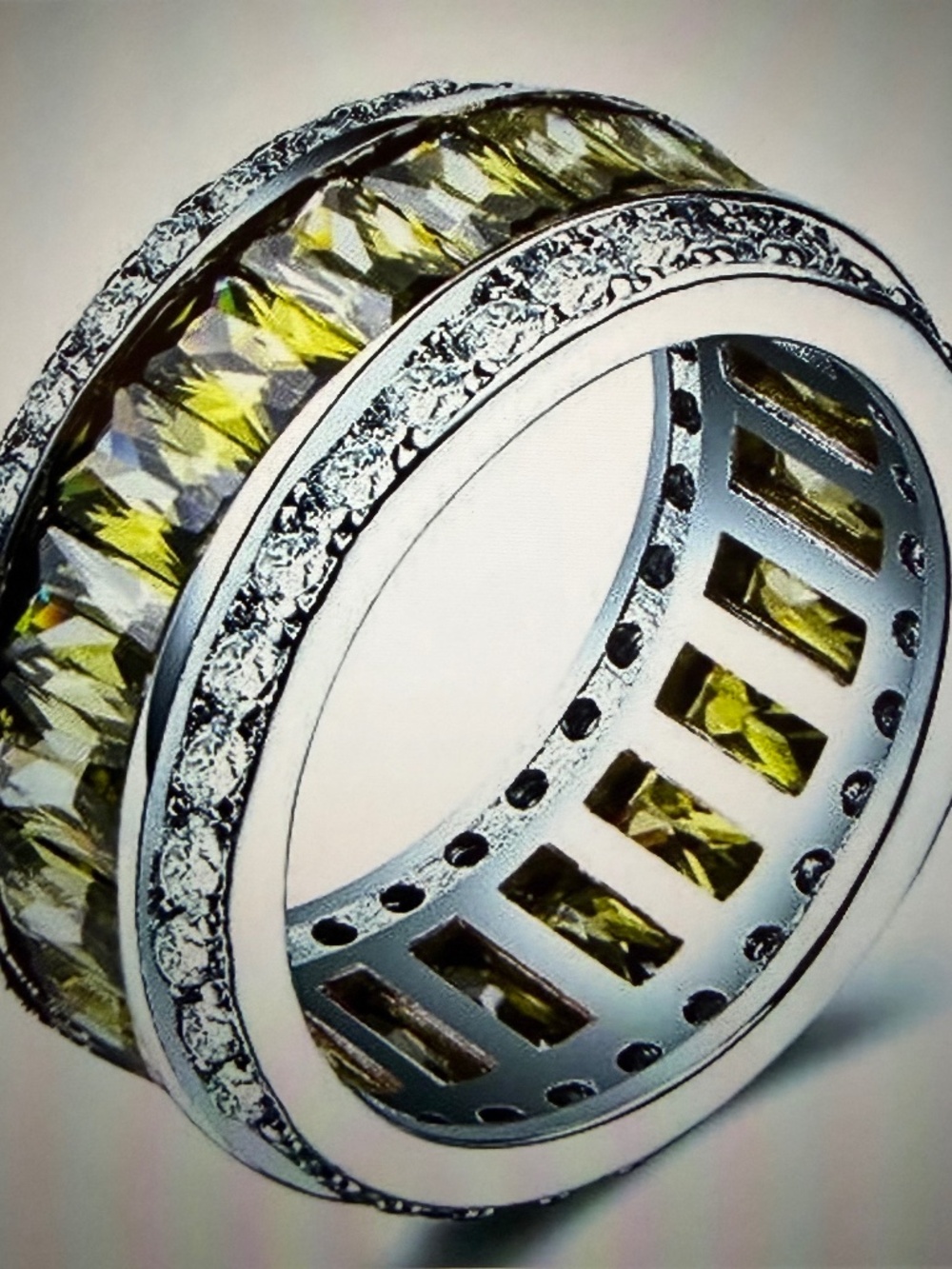Channel Set Swarovski Crystal Eternity Band Ring: 18kt White Gold/Sterling